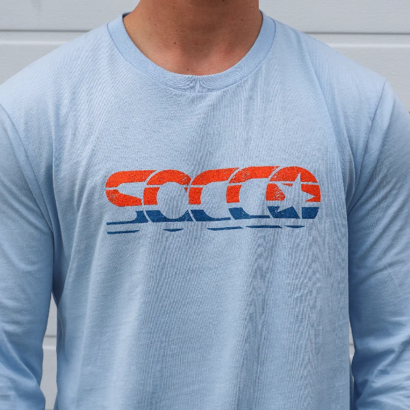 Greenlite Organic SOCCO Striped Logo Tee | Light Blue | Long Sleeve