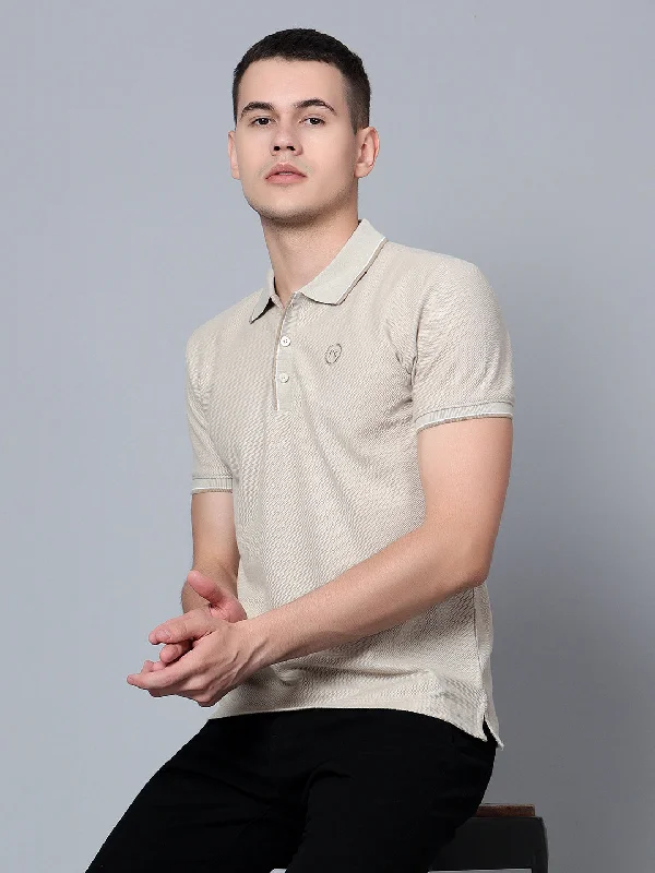 Men Beige Polo T-Shirt