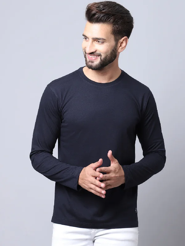 Men  Round Neck Full Sleeves Winter Wear Navy T-Shirt