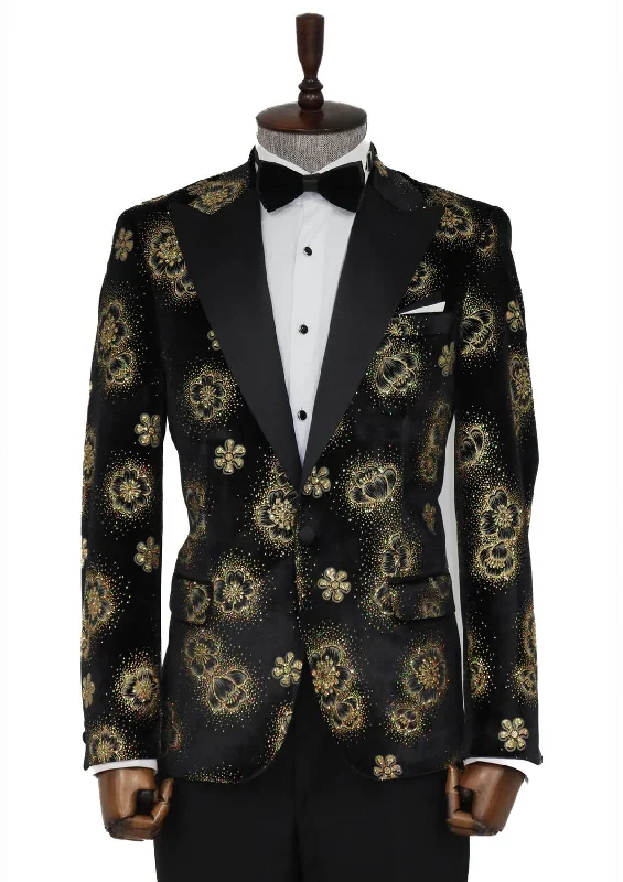 Black Patterned Over Black Men Prom Blazer - Wessi