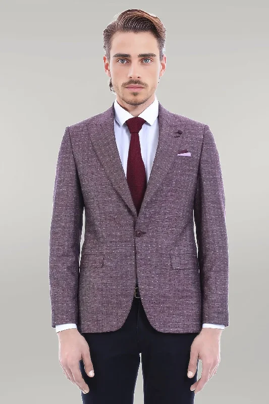 Burgundy Linen Dot Patterned Jacket | Wessi