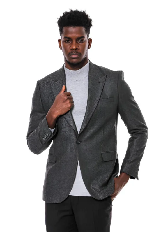 Dark Grey Patterned Slim Fit Blazer - Wessi