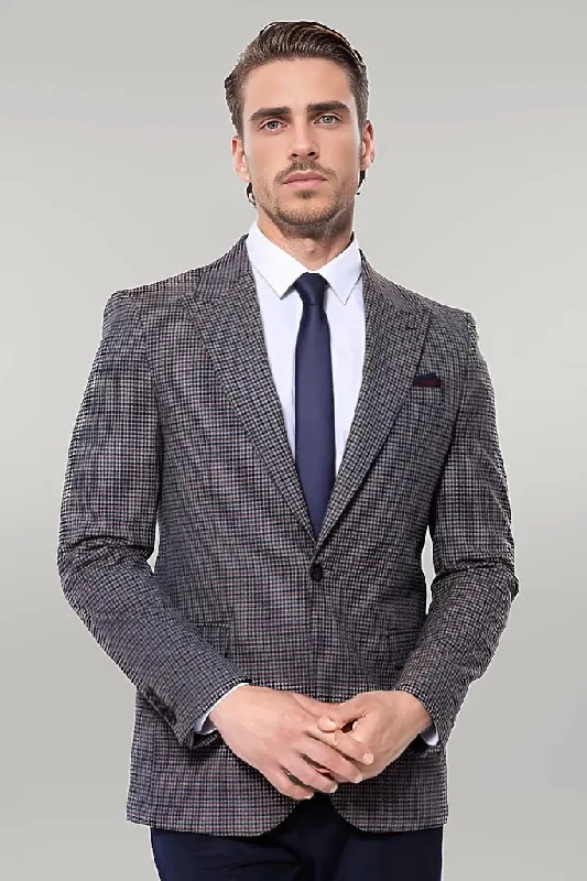 Gingham Slim Fit Brown Men Blazer - Wessi