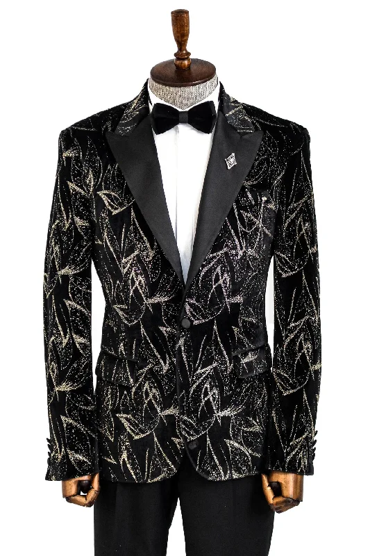 Glittery Slim Fit Black Men Wedding Tuxedo Blazer - Wessi