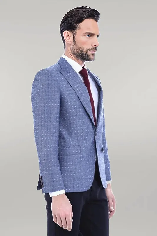 Light Blue Linen Dot Patterned Jacket | Wessi