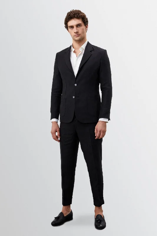 Men's Black 100% Linen  Blazer Jacket - Wessi