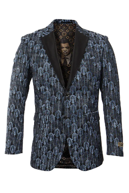 Men's Blue & Black Sunrise pattern Tuxedo Blazer