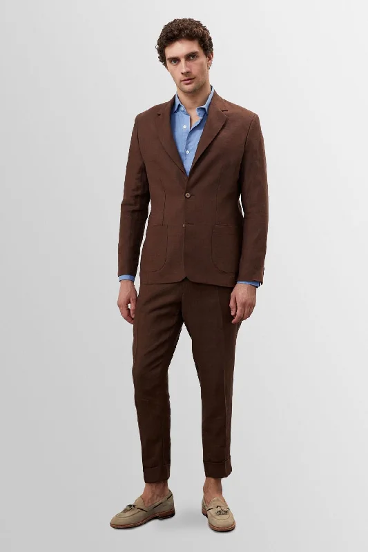 Men's Brown 100% Linen  Blazer Jacket - Wessi