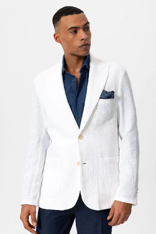 Men's Ecru Pocketed Plain Blazer Jacket - Wessi