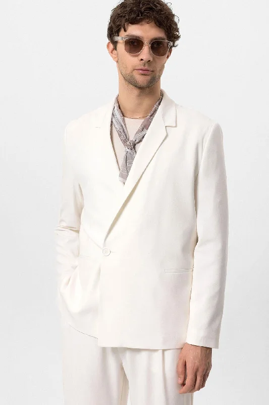 Men's Ecru Single-Button Double-Breasted  Blazer - Wessi