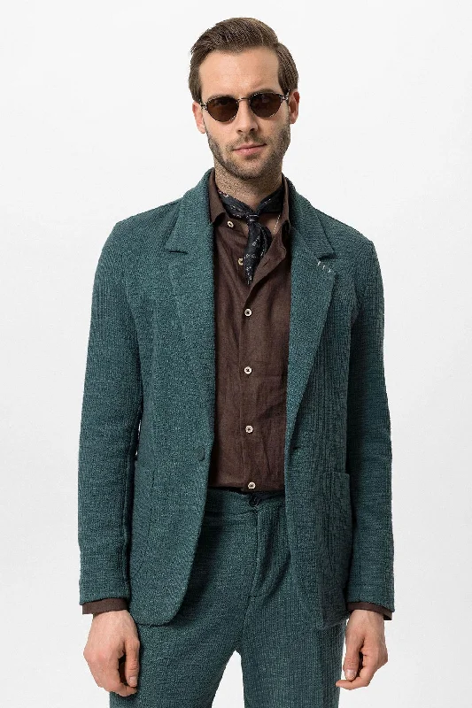 Men's Green Textured Plain  Blazer - Wessi