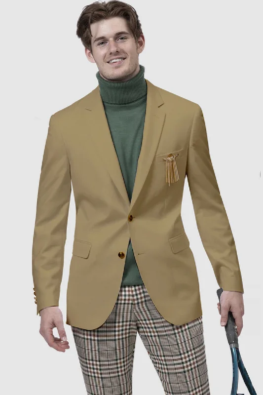 Mens Modern Two Button Club Blazer in Tan