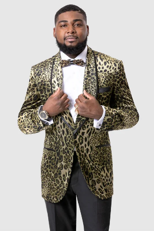 Mens One Button Leopard Prom Tuxedo Jacket