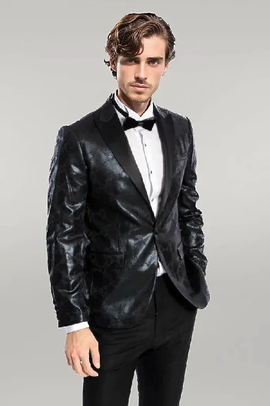 Patterned Slim Fit Black Men's Prom Blazer - Wessi