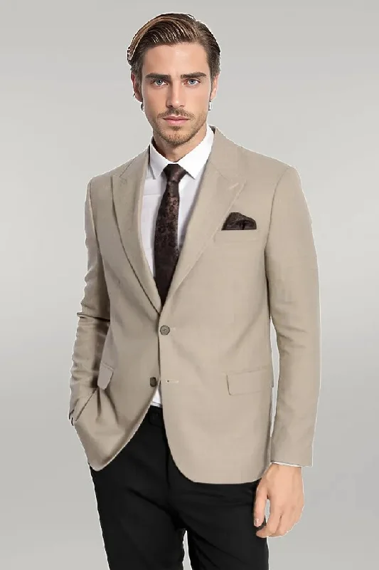 Patterned Wide Lapel Cream Men Blazer - Wessi