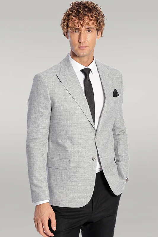 Patterned Wide Lapel Grey Men Blazer - Wessi