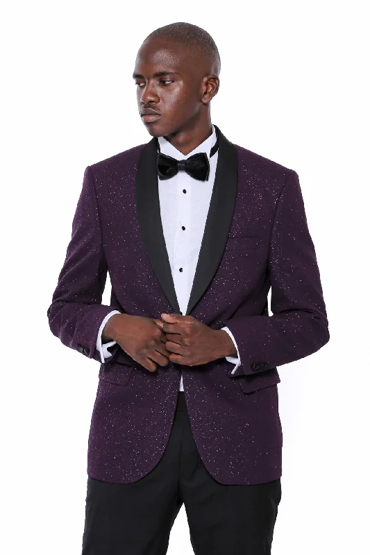 Purple Shawl Lapel Sparkly Men Party Blazer - Wessi