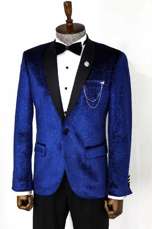 Shawl Collar Velvet Sax Blue Men Prom Blazer - Wessi