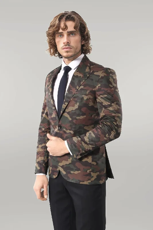 Single Button Camouflage Green Jacket-Wessi