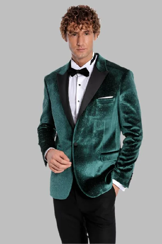 Sparkle Slim Fit Velvet Green Men Party Tuxedo Blazer - Wessi