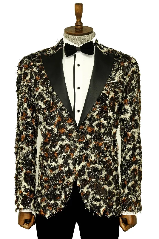 Leopard Patterned  Men's Tuxedo Evening Jacket - Wessi