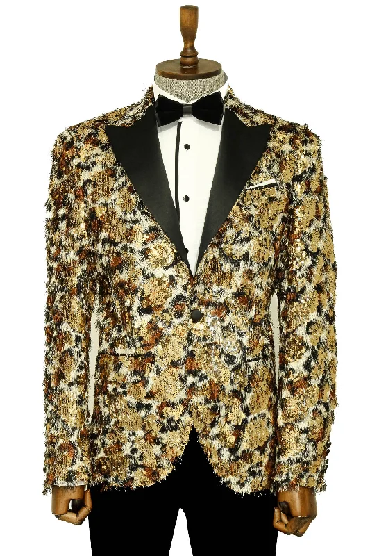 Leopard Patterned  Men's Tuxedo Evening Jacket - Wessi