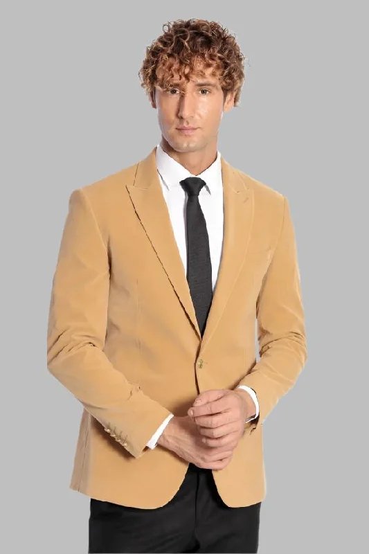 Wide Lapel Velvet Apricot Men Blazer - Wessi