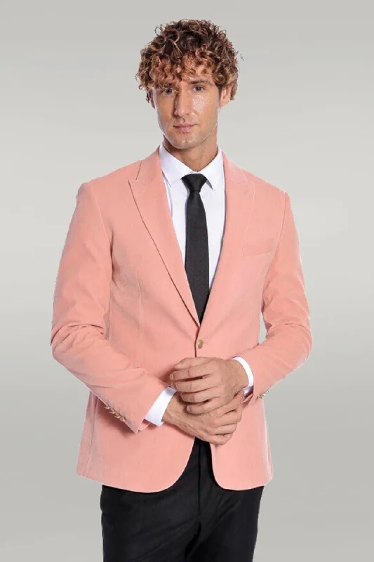 Wide Lapel Velvet Pink Men Blazer - Wessi