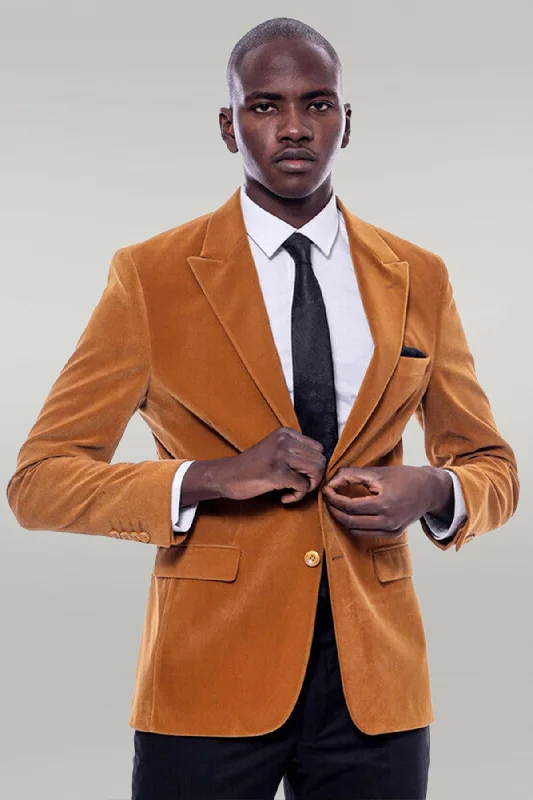 Wide Peak Lapel Velvet Yellow Blazer - Wessi