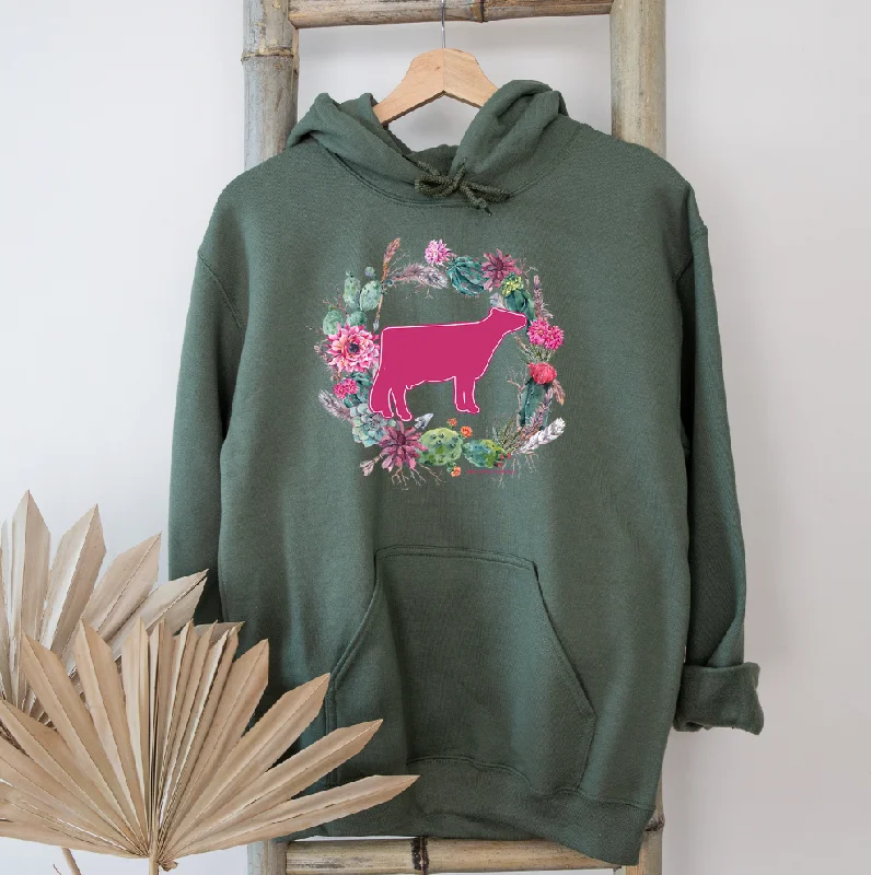 Dairy Cow Cactus Wreath Hoodie (S-3XL) Unisex - Multiple Colors!