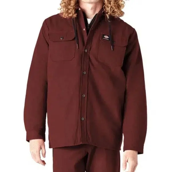 Dickies Skateboarding Canvas Duck Shirt Jacket With Fleece Hood Wine