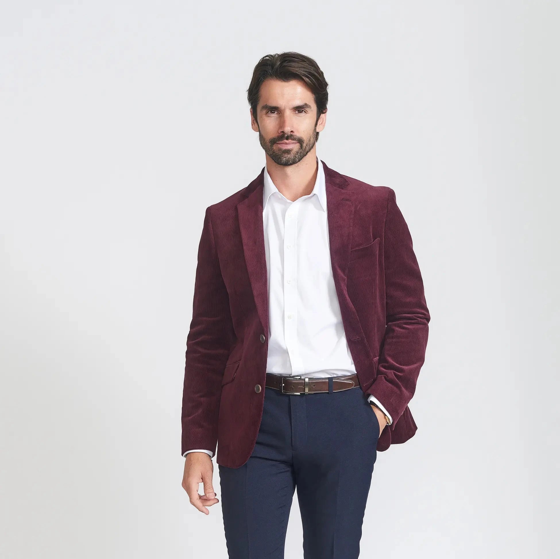 Savile Row Co. Men's Mayfair Corduroy Sport Jacket in Burgundy