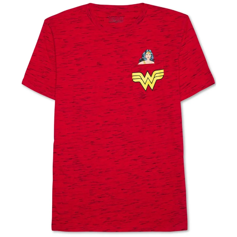 Hybrid Mens Wonder Woman Pocket Graphic T-Shirt, Red, Small