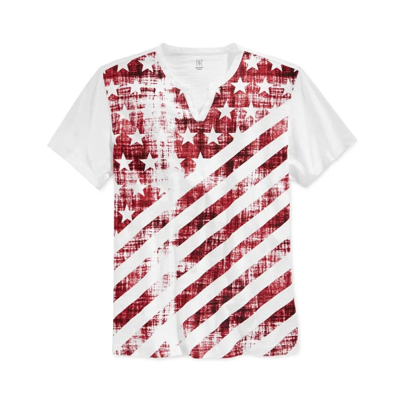 I-N-C Mens Flag Split Neck Graphic T-Shirt