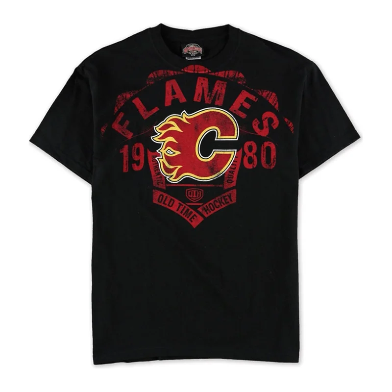 Old Time Hockey Mens Calagry Flames Graphic T-Shirt, Black, Medium