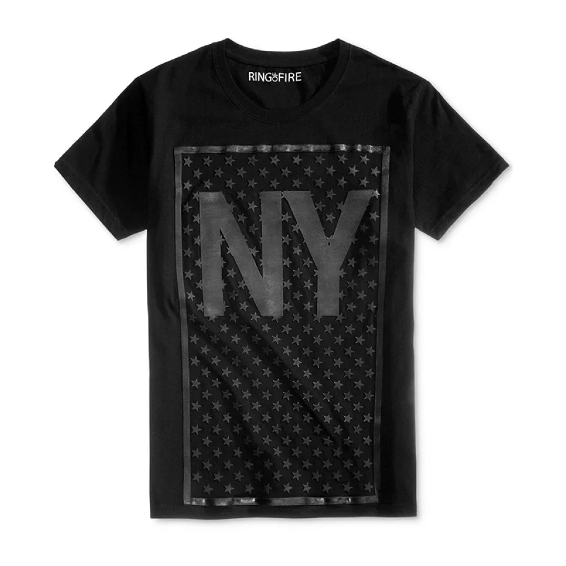 Ring Of Fire Mens NY HD Stars Graphic T-Shirt, Black, Small