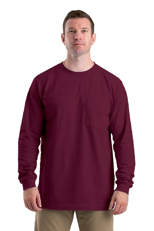 Berne Mens Maroon Cotton Blend Heavyweight Pocket Tee L/S