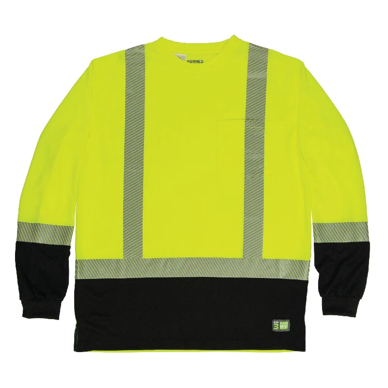 Berne Mens Yellow Polyester Hi-Vis Class 2 Color Block Tee L/S L TALL