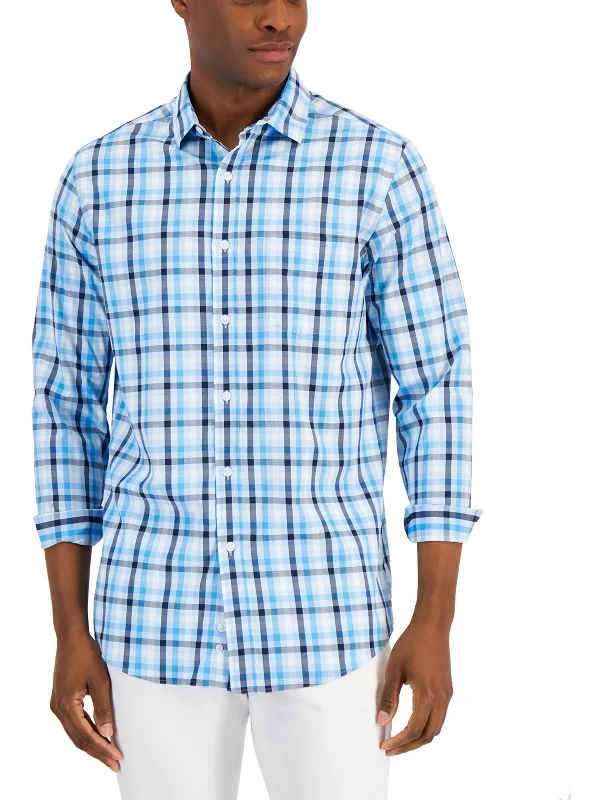 Drew Mens Knit Plaid Button-Down Shirt