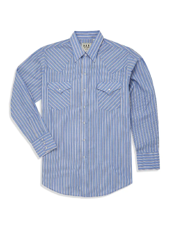 Ely and Walker Mens Striped Snap Blue Poly/Cotton L/S Shirt