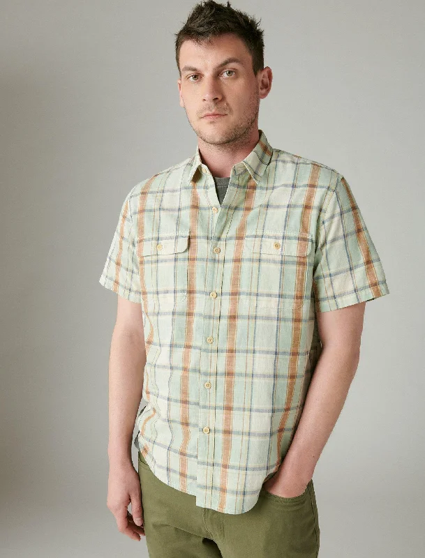 Lucky Brand Men's Plaid Short Sleeve Utility Shirt