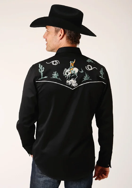 Roper Mens Bronc Rider Black Poly/Rayon L/S Shirt