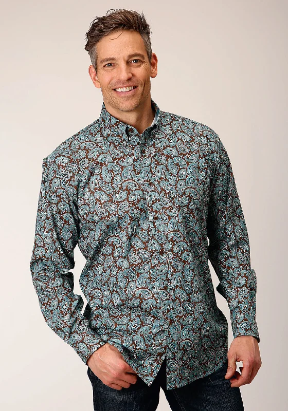 Roper Mens Mine Paisley Turquoise 100% Cotton L/S Shirt