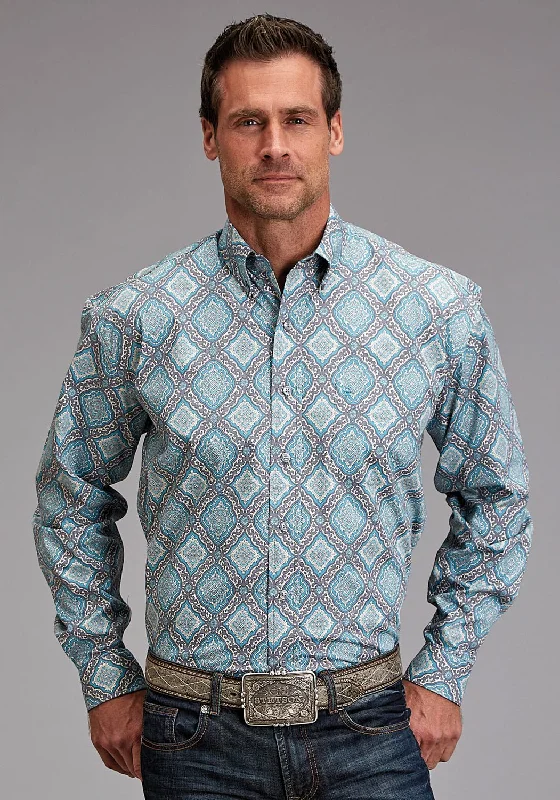 Stetson Mens 1918 Medallion Turquoise 100% Cotton 1 Pkt L/S Shirt