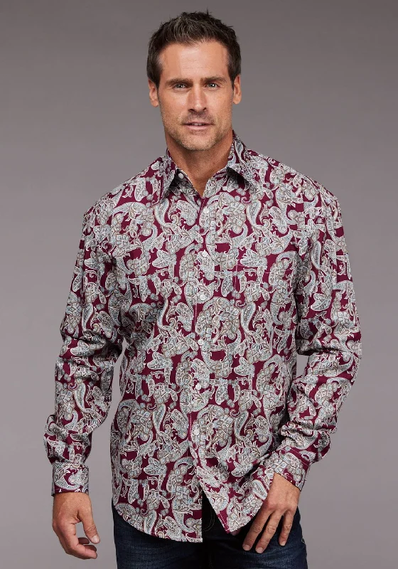 Stetson Mens 2035 Country Paisley Wine 100% Cotton 1 Pkt L/S Shirt