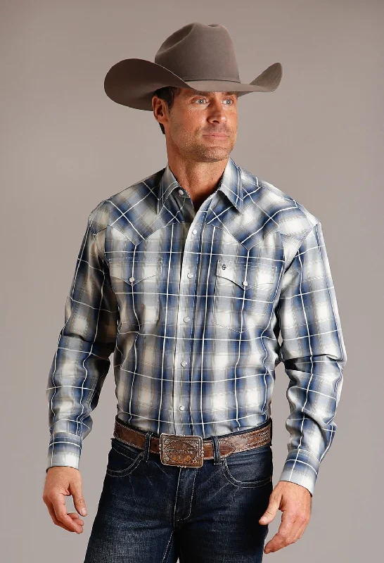 Stetson Mens Crystal Plaid Blue 100% Cotton L/S Shirt