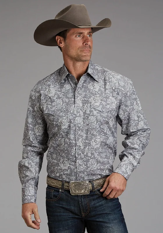 Stetson Mens Silver Spring Paisley Grey 100% Cotton L/S Shirt