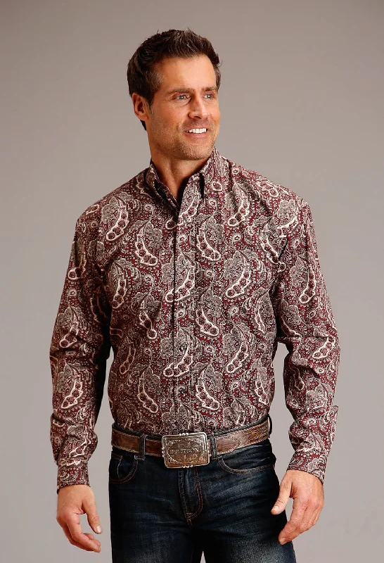 Stetson Mens Siren Paisley Wine 100% Cotton L/S Shirt