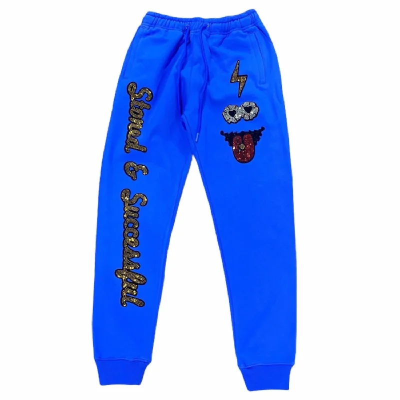 Men's Rhinestone Stoned Joggers In Royal Blue